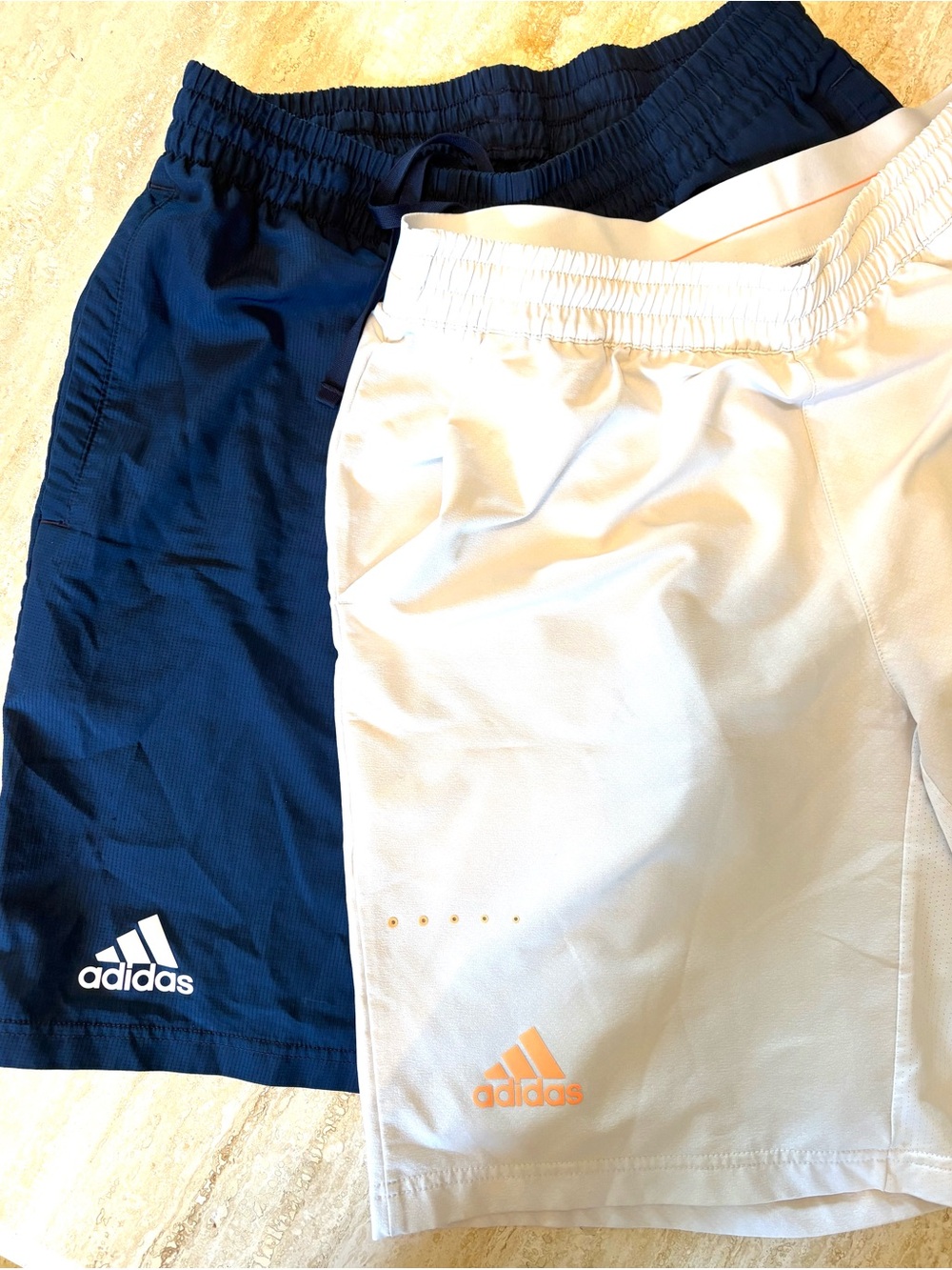 Set of 2 adidas Men’s Athletic Shorts Size L— Navy & White Climacool & Climalite